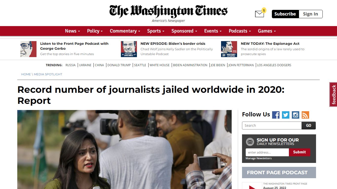Record number of journalists jailed worldwide in 2020: Report