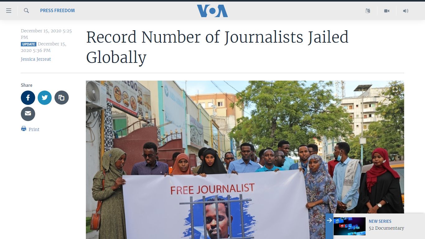 Record Number of Journalists Jailed Globally - VOA